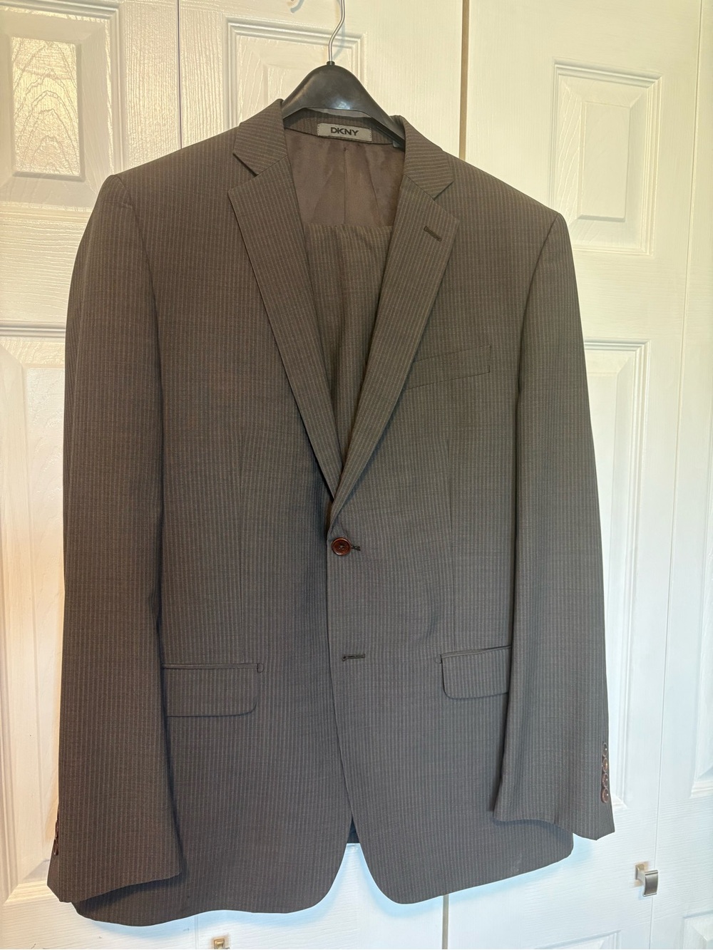 DKNY Men's Brown Wool Pinstripe Suit
